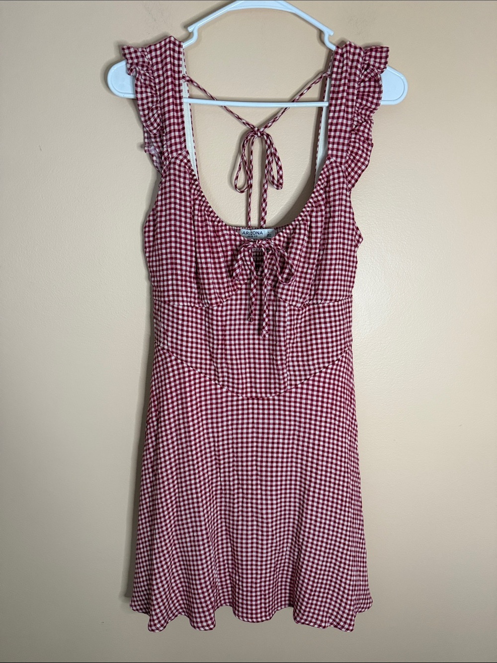 Arizona Jean Company Red Gingham Ruffle Tie-Back Mini Dress
